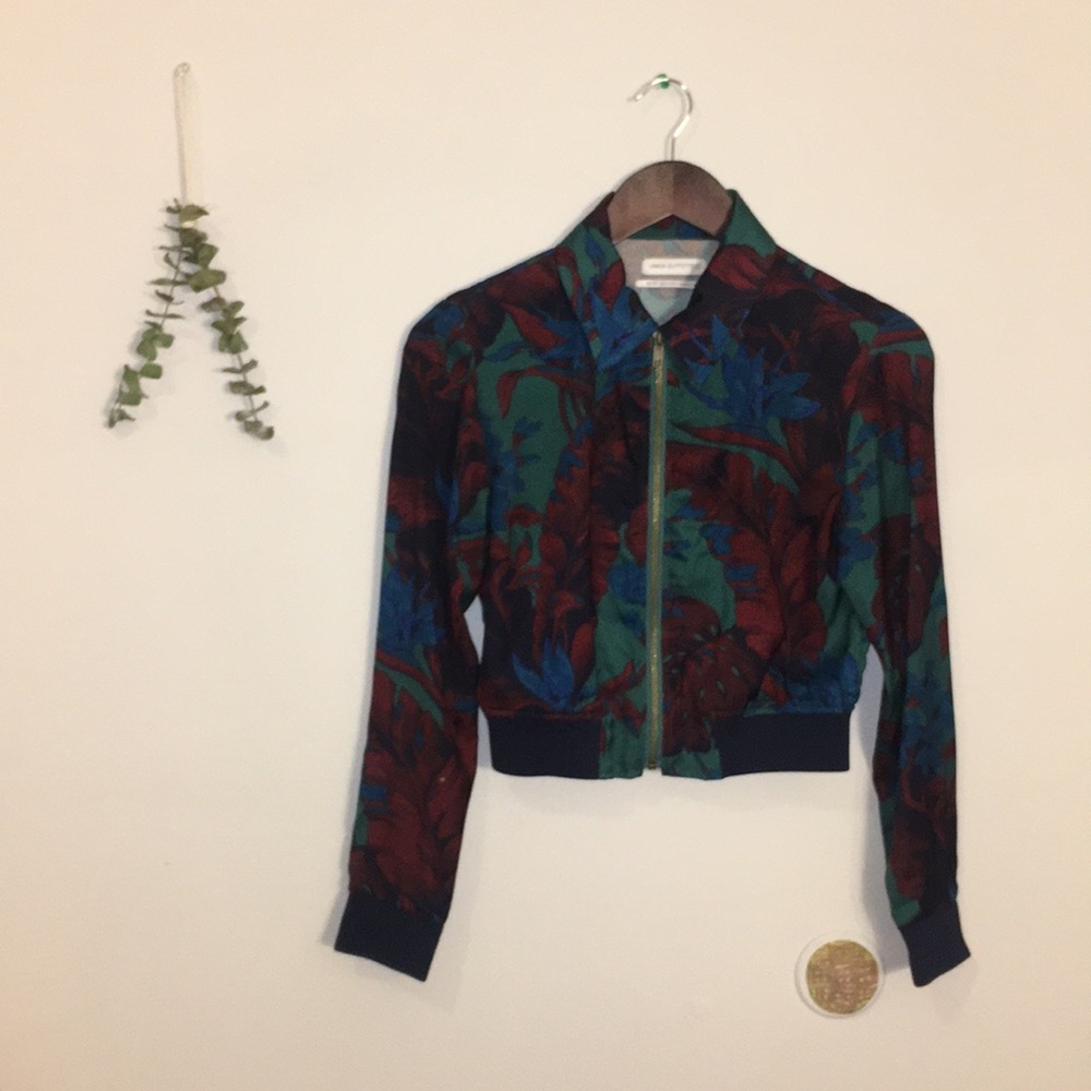 Urban Outfitters Floral Cropped Zip-Up Bomber